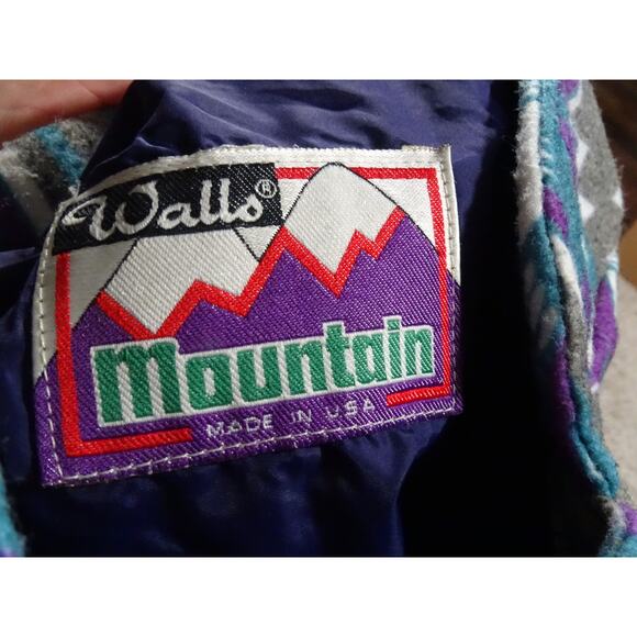 Vintage 90s Walls Mountain Tribal Aztec Pattern Fleece Jacket XL XXL Purple Gray - Picture 6 of 10